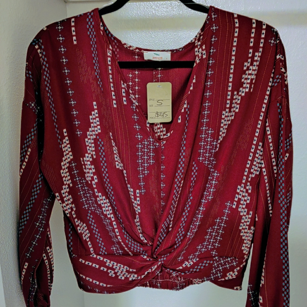 Red Blouse front twist at waist